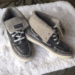 Sperry Topsider Boots Gray Shimmer Wool